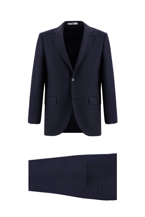 Koyu Lacivert 4 Drop Relaxed Fit Rahat Kesim Desenli Takım Elbise
