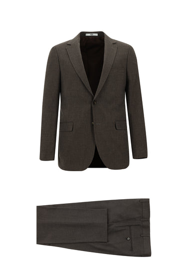 Orta Kahve Slim Fit Dar Kesim Klasik Desenli Takım Elbise