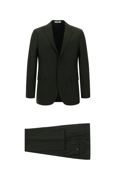 Koyu Haki Slim Fit Dar Kesim Klasik Desenli Takım Elbise