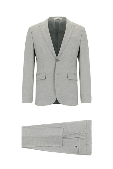 Orta Gri Super Slim Fit Ekstra Dar Kesim Desenli Klasik Takım Elbise