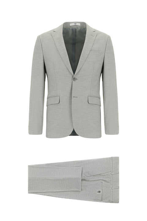 Orta Gri 7 Drop Super Slim Fit Eksra Dar Kesim Desenli Takım Elbise