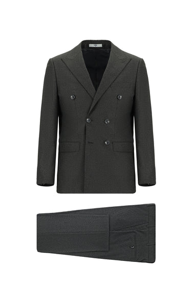 Orta Antrasit Regular Fit Desenli Kruvaze Takım Elbise