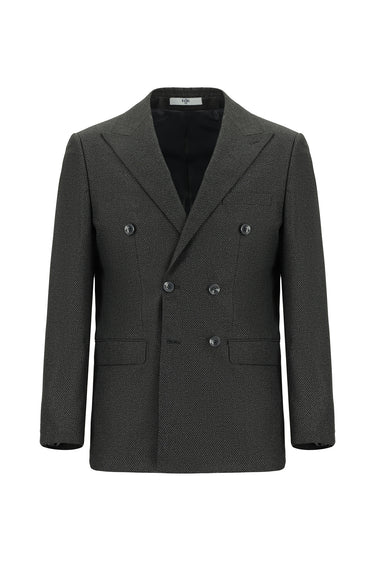 Orta Antrasit Regular Fit Desenli Kruvaze Takım Elbise