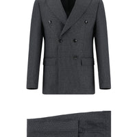 Koyu Füme Slim Fit Dar Kesim Desenli Kruvaze Takım Elbise