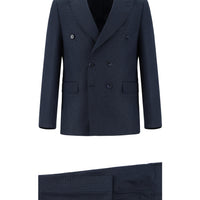 Koyu Lacivert Slim Fit Dar Kesim Desenli Kruvaze Takım Elbise