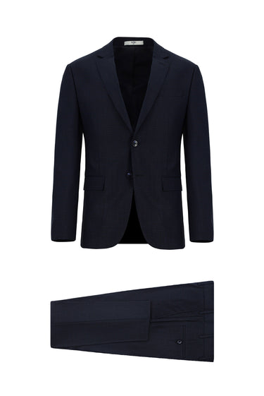 Koyu Lacivert Super Slim Fit Ekstra Dar Kesim Klasik Desenli Takım Elbise