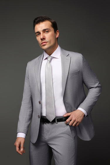 Orta Gri Regular Fit Klasik Desenli Takım Elbise