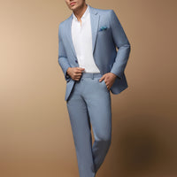 Mavi Slim Fit Dar Kesim Klasik Desenli Takım Elbise
