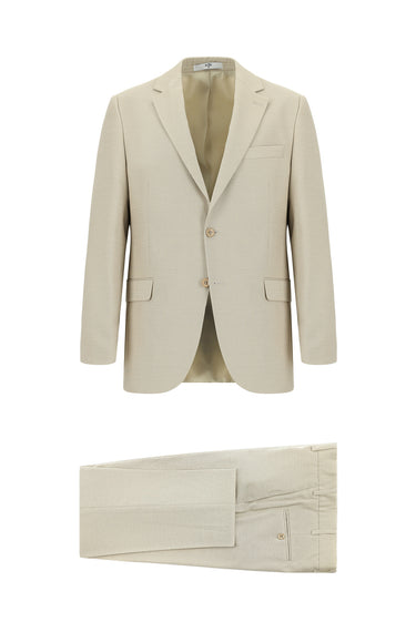 Açık Bej Regular Fit Klasik Desenli Takım Elbise