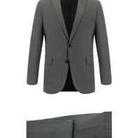 Orta Füme 7 Drop Slim Fit Dar Kesim Yünlü Desenli Takım Elbise