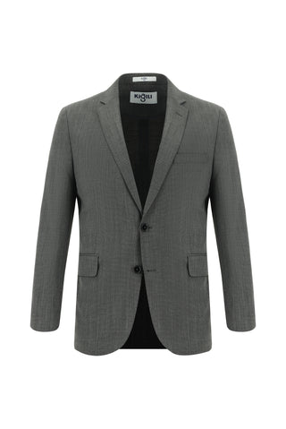 Orta Füme 7 Drop Slim Fit Dar Kesim Yünlü Desenli Takım Elbise