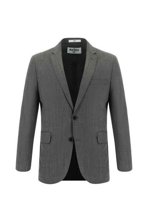 Orta Füme 7 Drop Slim Fit Dar Kesim Yünlü Desenli Takım Elbise