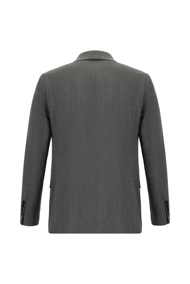 Orta Füme Slim Fit Dar Kesim Yünlü Klasik Desenli Takım Elbise