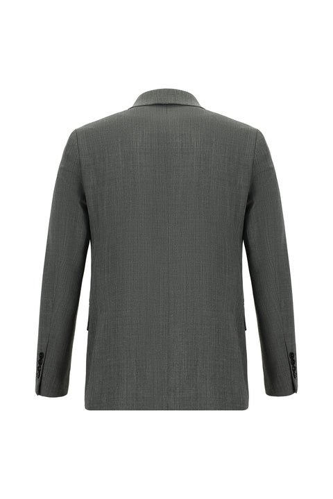Orta Füme 7 Drop Slim Fit Dar Kesim Yünlü Desenli Takım Elbise