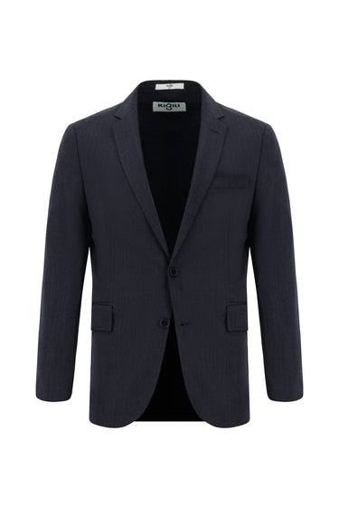 Koyu Lacivert Slim Fit Dar Kesim Yünlü Klasik Desenli Takım Elbise