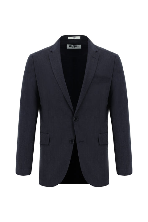 Koyu Lacivert 7 Drop Slim Fit Dar Kesim Yünlü Desenli Takım Elbise