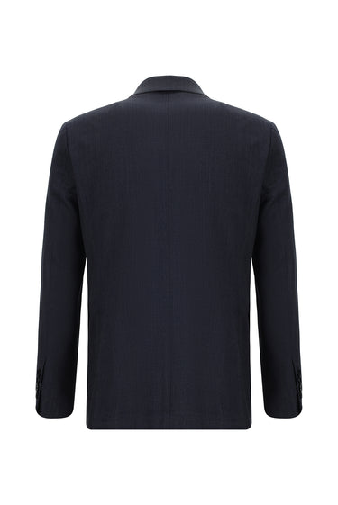 Koyu Lacivert Slim Fit Dar Kesim Yünlü Klasik Desenli Takım Elbise