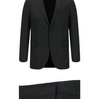 Koyu Antrasit Slim Fit Dar Kesim Yünlü Klasik Desenli Takım Elbise