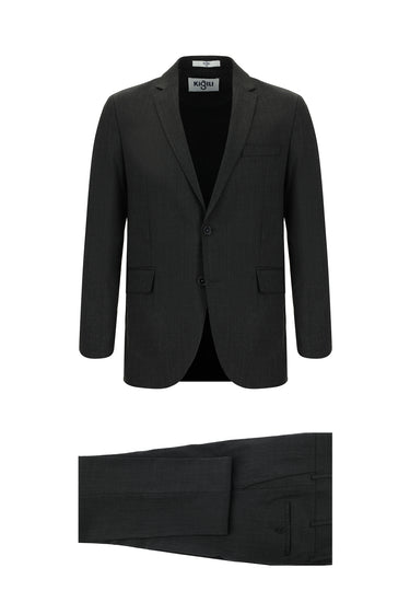 Koyu Antrasit Slim Fit Dar Kesim Yünlü Klasik Desenli Takım Elbise