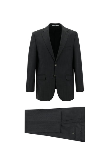 Orta Füme Relaxed Fit Rahat Kesim Yünlü Klasik Desenli Takım Elbise