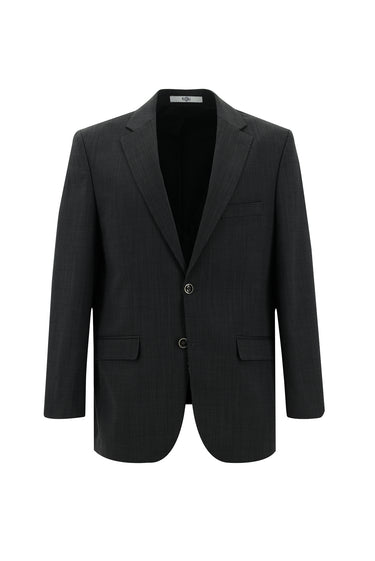 Orta Füme Relaxed Fit Rahat Kesim Yünlü Klasik Desenli Takım Elbise