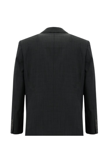 Orta Füme Relaxed Fit Rahat Kesim Yünlü Klasik Desenli Takım Elbise