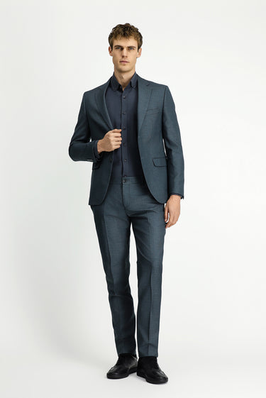 Koyu Füme Slim Fit Dar Kesim Klasik Desenli Beli Lastikli Takım Elbise
