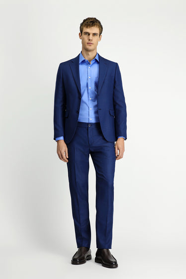 Orta Lacivert Slim Fit Dar Kesim Klasik Desenli Beli Lastikli Takım Elbise