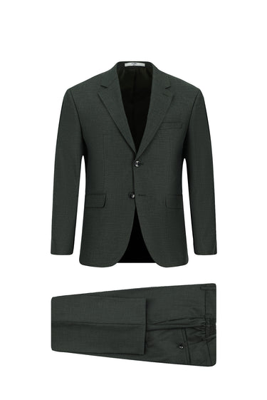 Koyu Haki Slim Fit Dar Kesim Klasik Desenli Beli Lastikli Takım Elbise