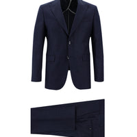 Orta Lacivert 7 Drop Slim Fit Dar Kesim Çizgili Takım Elbise