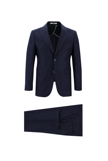 Orta Lacivert Slim Fit Dar Kesim Klasik Çizgili Takım Elbise