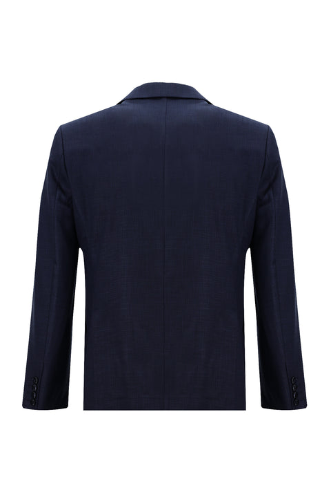 Orta Lacivert 7 Drop Slim Fit Dar Kesim Çizgili Takım Elbise