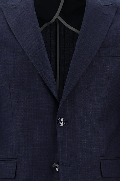 Orta Lacivert 7 Drop Slim Fit Dar Kesim Çizgili Takım Elbise