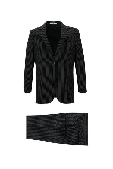 Siyah Relaxed Fit Rahat Kesim Klasik Çizgili Takım Elbise