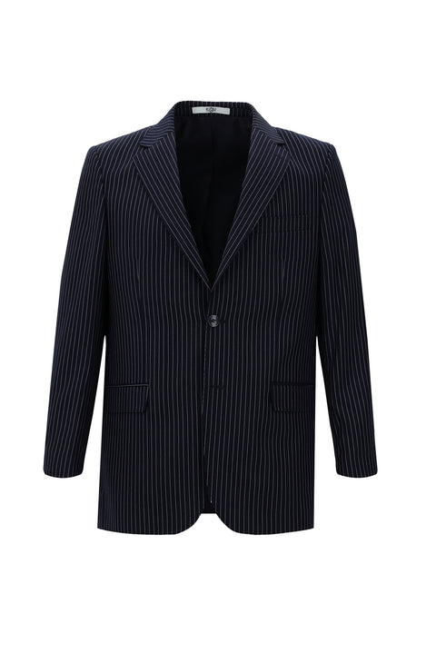 Koyu Lacivert 4 Drop Relaxed Fit Rahat Kesim Çizgili Takım Elbise