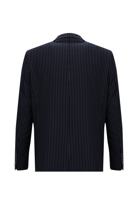 Koyu Lacivert 4 Drop Relaxed Fit Rahat Kesim Çizgili Takım Elbise