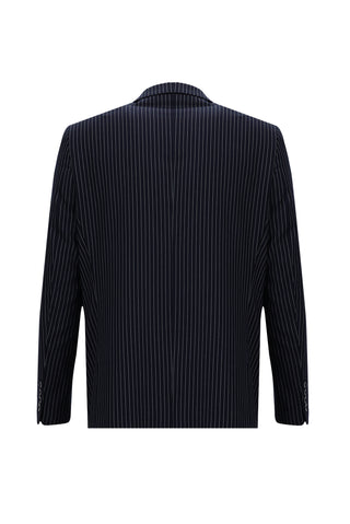 Koyu Lacivert 4 Drop Relaxed Fit Rahat Kesim Çizgili Takım Elbise