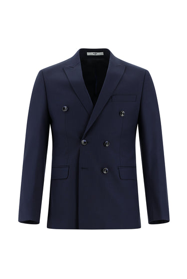 Koyu Lacivert Super Slim Fit Ekstra Dar Kesim Çizgili Kruvaze Takım Elbise
