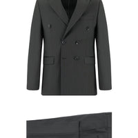 Orta Füme Slim Fit Dar Kesim Çizgili Kruvaze Takım Elbise