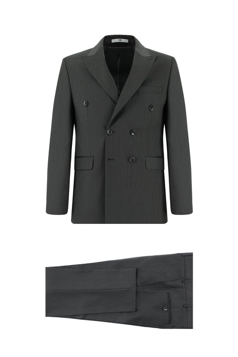 Medium Gray 7 Drop Slim Fit Striped Double-Breasted Suit