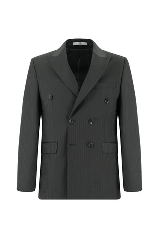 Orta Füme 7 Drop Slim Fit Dar Kesim Çizgili Kruvaze Takım Elbise