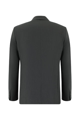Orta Füme 7 Drop Slim Fit Dar Kesim Çizgili Kruvaze Takım Elbise