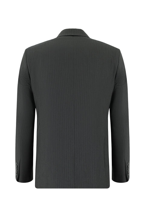 Medium Gray 7 Drop Slim Fit Striped Double-Breasted Suit