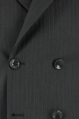 Orta Füme 7 Drop Slim Fit Dar Kesim Çizgili Kruvaze Takım Elbise