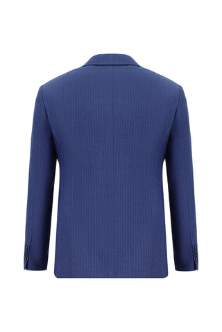 Açık Lacivert 7 Drop Super Slim Fit Eksra Dar Kesim Çizgili Kruvaze Takım Elbise