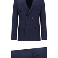 Orta Lacivert Super Slim Fit Ekstra Dar Kesim Çizgili Kruvaze Takım Elbise
