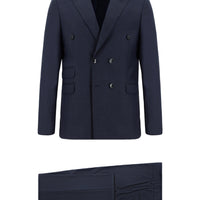 Koyu Lacivert Super Slim Fit Ekstra Dar Kesim Çizgili Kruvaze Takım Elbise