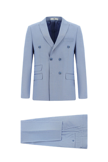 Açık Mavi Super Slim Fit Ekstra Dar Kesim Çizgili Kruvaze Takım Elbise