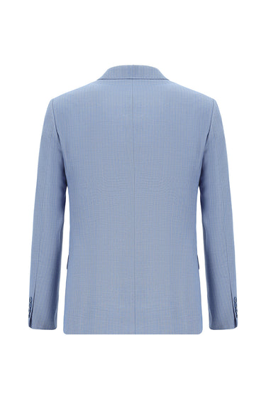 Açık Mavi Super Slim Fit Ekstra Dar Kesim Çizgili Kruvaze Takım Elbise