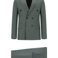 Koyu Yeşil Super Slim Fit Ekstra Dar Kesim Çizgili Kruvaze Takım Elbise